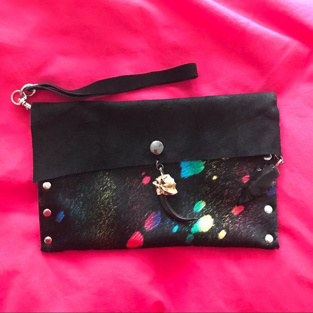Real Leather Rainbow Clutch/Wristlet